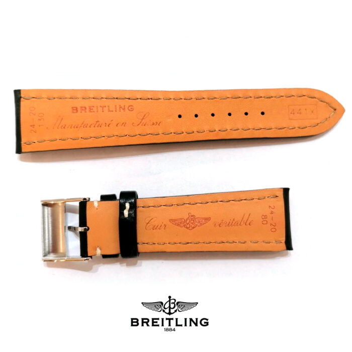 Breitling Cinturino impunturato Pelle barenia Nero, 24-20 - immagine 4