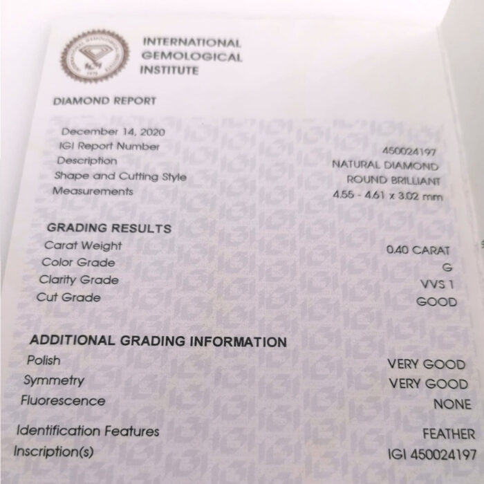 IGI Diamante naturale Certificato Ct 0,40 G VVS1 - immagine 6