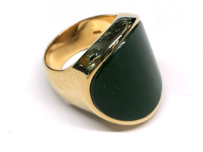 Anello Oro giallo 18K Avventurina verde, Vintage