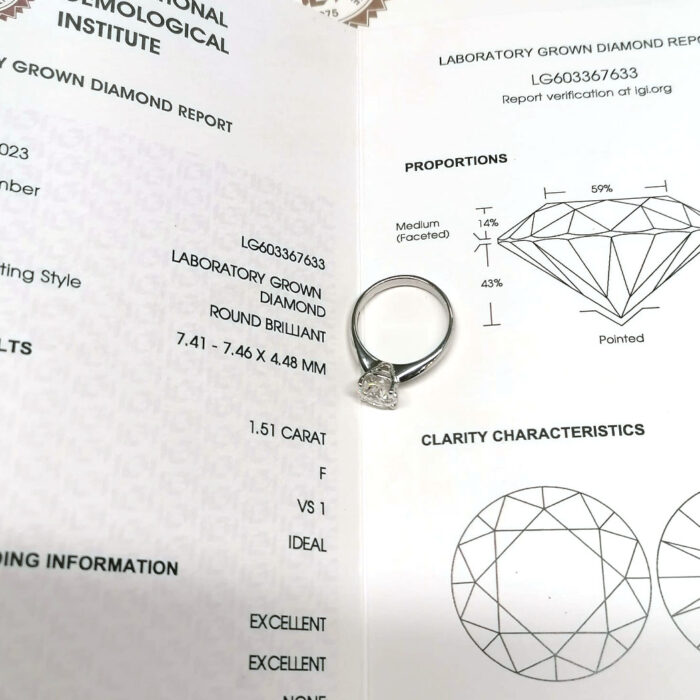 IGI Ring Lab_Grown Diamond 1.51ct, F VS1 - immagine 6