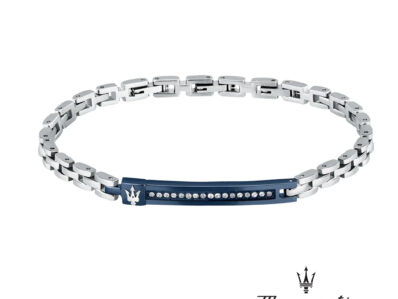 Maserati Bracciale acciaio con piastra blu e cristalli