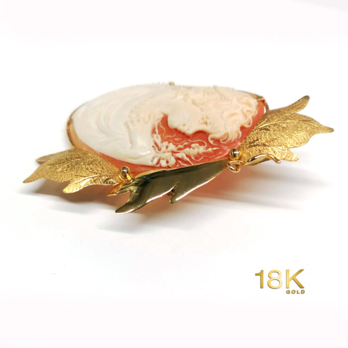 Spilla cammeo conchiglia in oro 18K, vintage - immagine 5