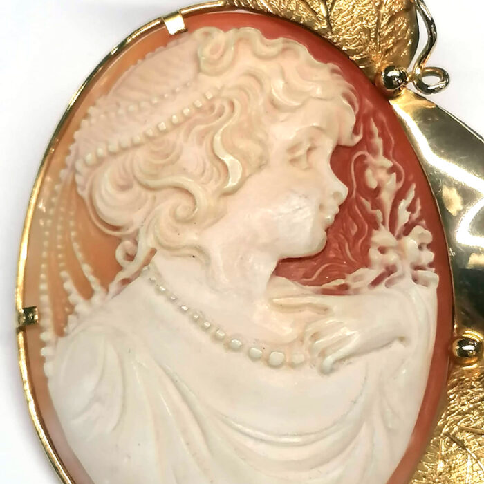 Spilla cammeo conchiglia in oro 18K, vintage - immagine 3
