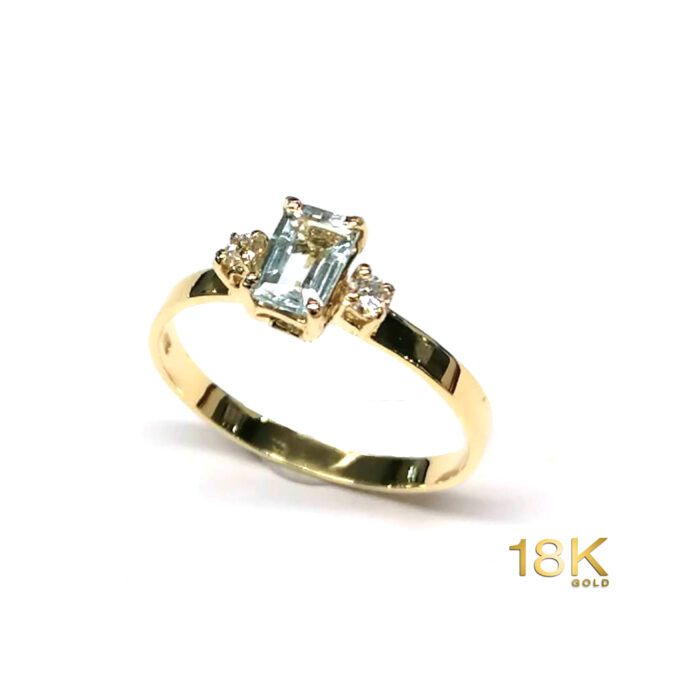 PN Anello Acquamarina e Diamanti oro giallo 18k