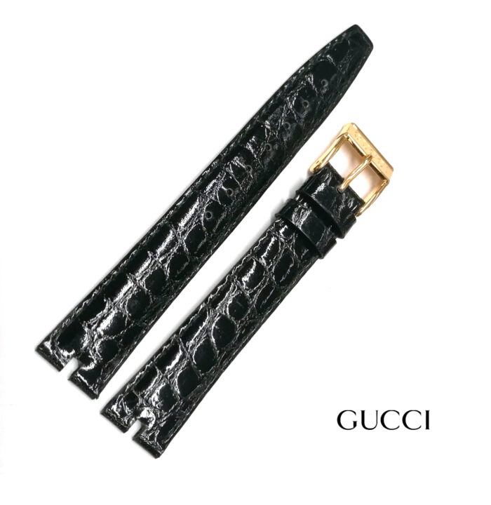 Gucci Cinturino pelle nera stampa cocco, 16mm