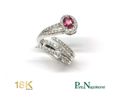 Anello oro bianco Rosa di Francia e brillanti