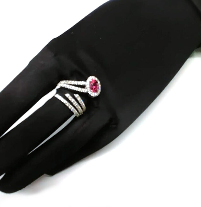 Anello oro bianco Rosa di Francia e brillanti - immagine 6