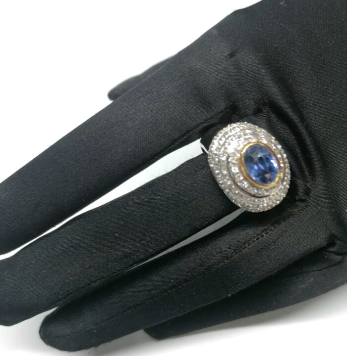 Anello Oro bianco 18k con Zaffiro e Brillanti Naturali - immagine 5