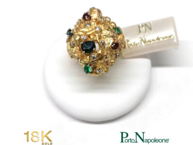 Anello "Vulcano" in Oro giallo 18k e gemme preziose