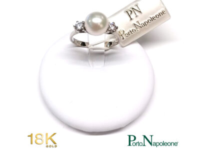Anello Oro bianco 18K con Perla Akoya, 13size