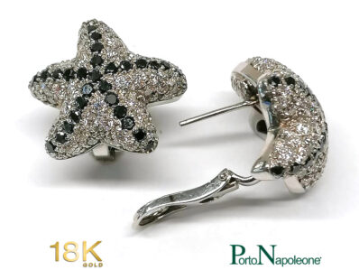 Earrings StarFish, 18K White Gold with white & Blkack diamonds