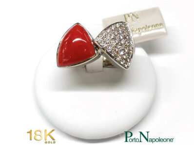 Anello Toi & Moi Corallo rosso e Brillanti naturali