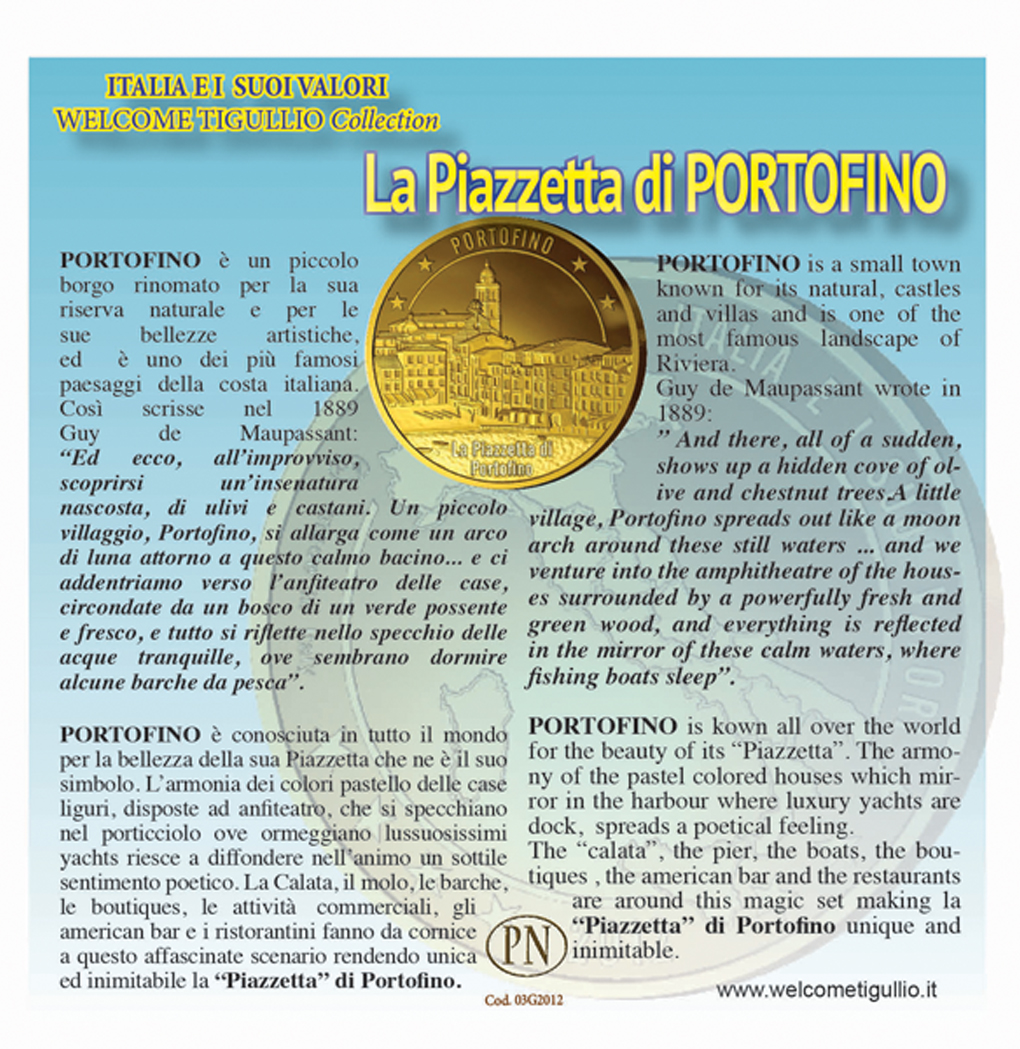 La Piazzetta di Portofino, moneta ricordo, metallo dorato - immagine 3